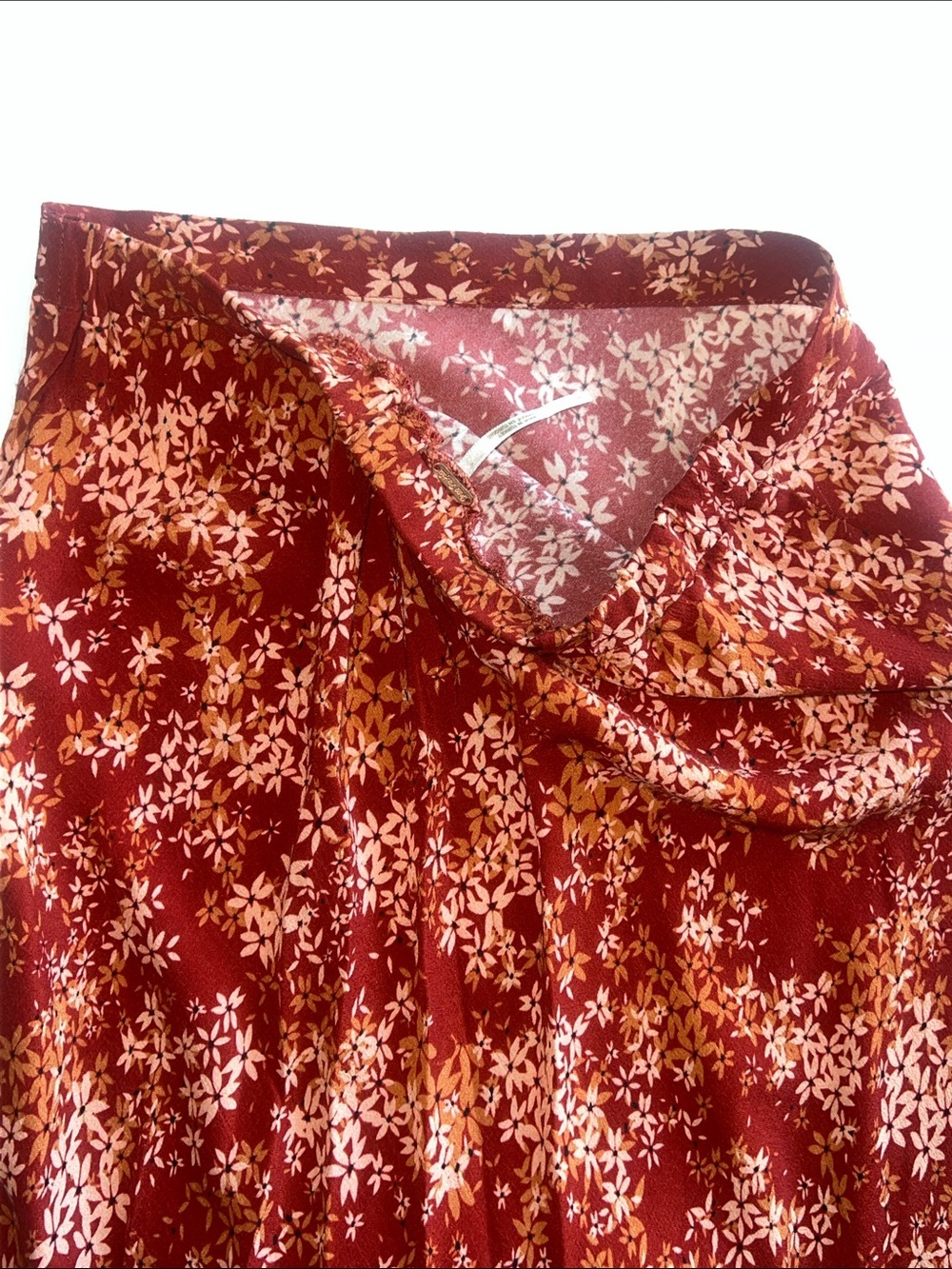 Free People Floral Bias Cut Maxi Skirt Rust Red Small Boho Romantic - Picture 15 of 15